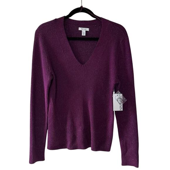 Nine West Women's Long Sleeve Sparkly Purple Pullover V Neck Sweater Size XXL - Picture 1 of 4
